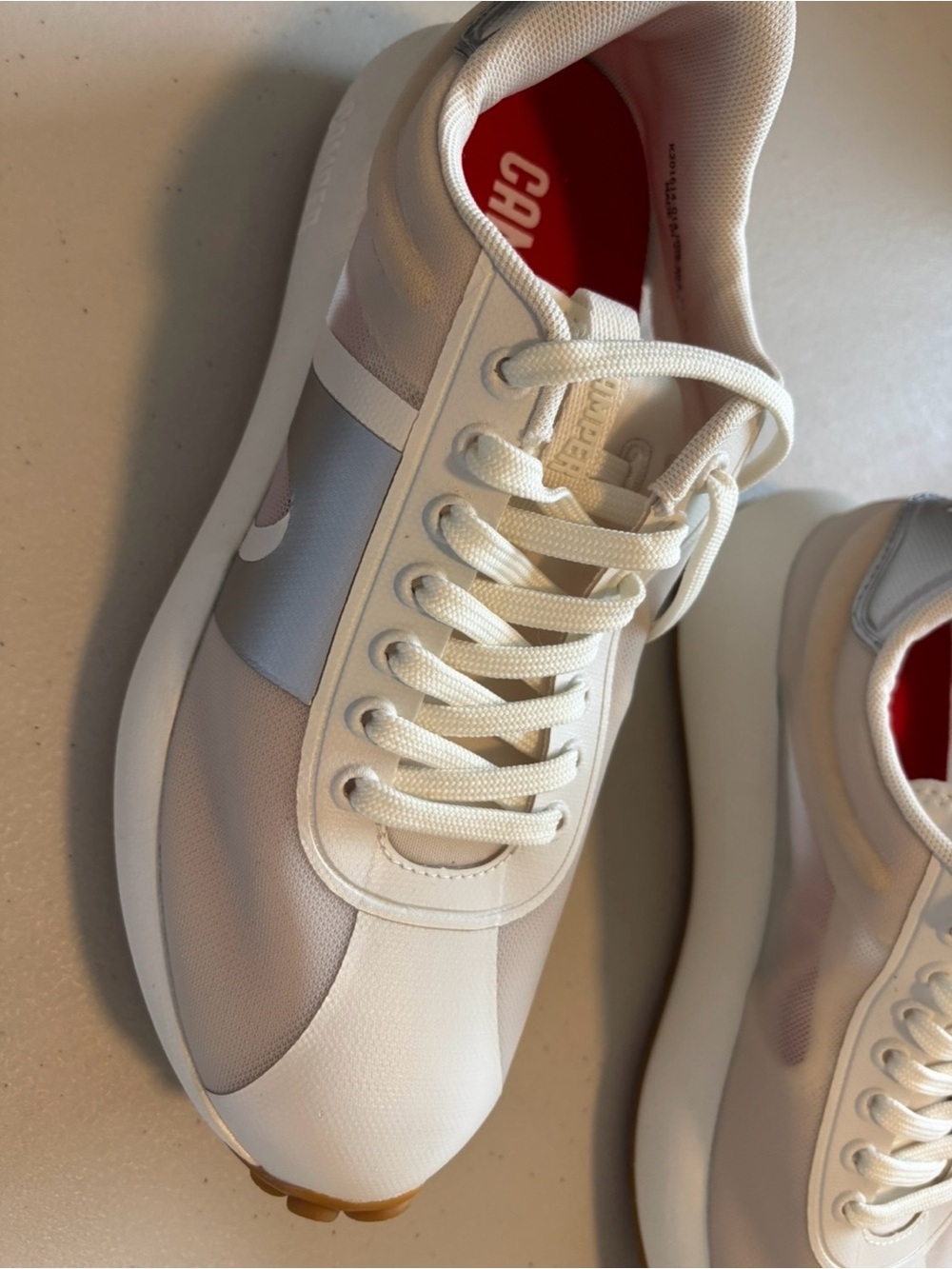 Camper Women's White and Light Gray Lace-Up Sneakers, brand new